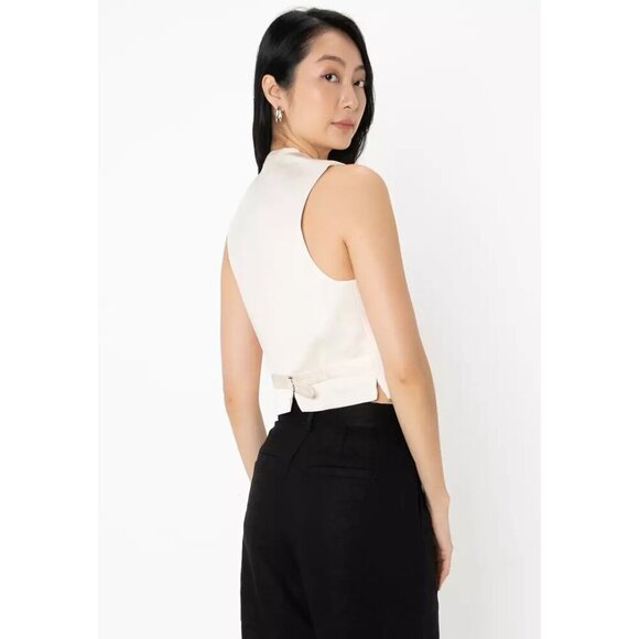 Zara Size XS Beige Double Breasted Tuxedo Vest Waistcoat Satin Trim Back Tie - Picture 4 of 12